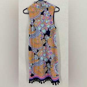 Trina Turk Women’s Size medium Pastel Paisley Dress Shift Sleeveless Fringe